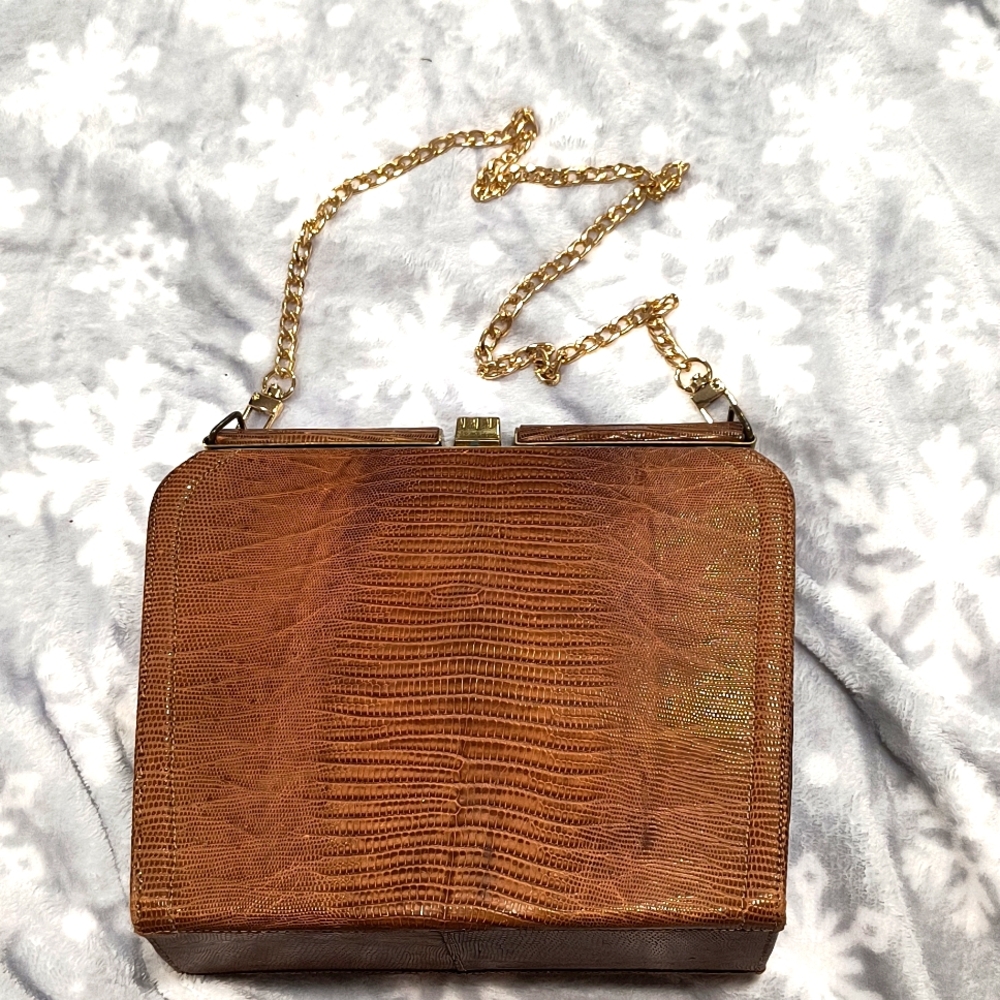 Vintage Reptile-skin snap close bag with after market chain.
